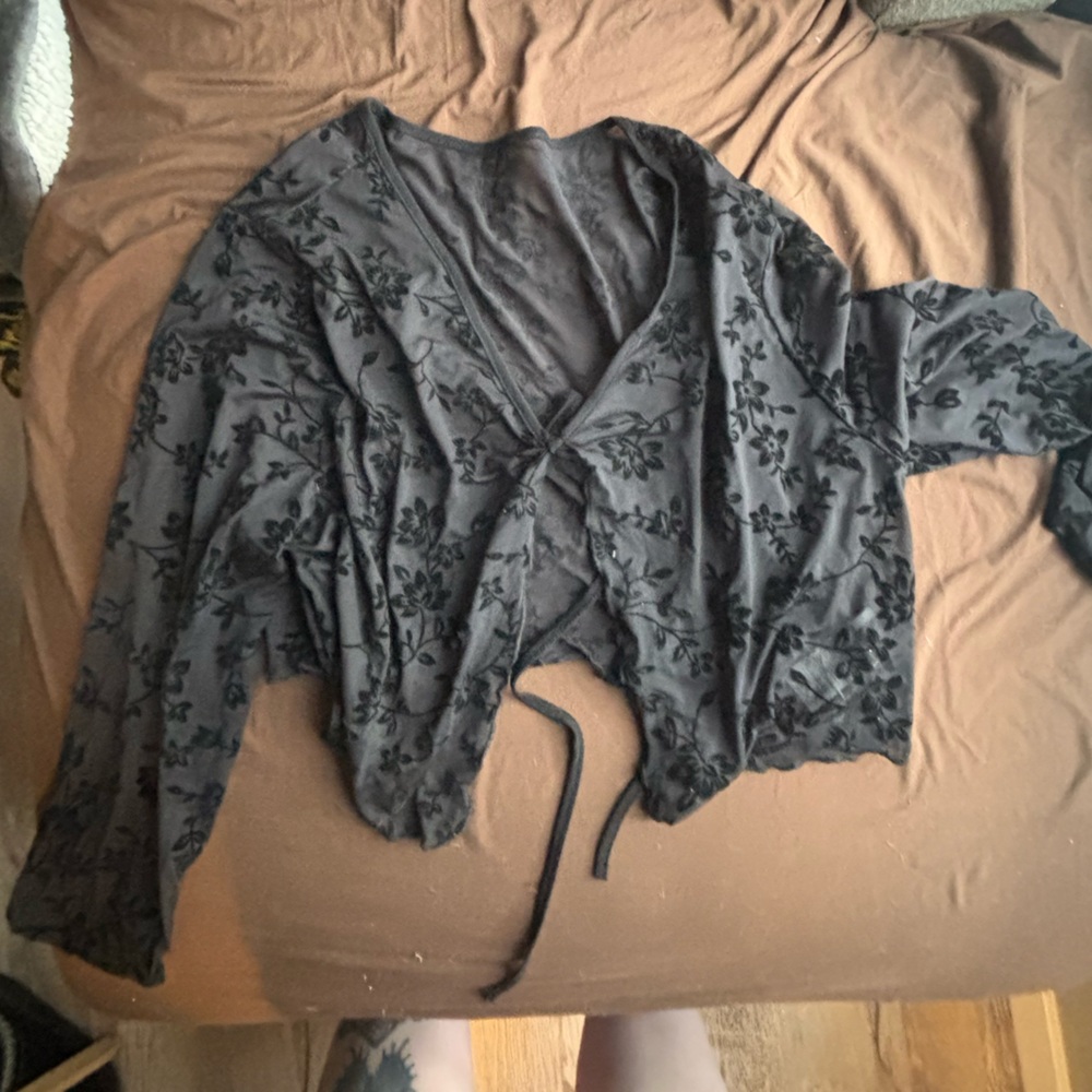 Black Floral Wrap Cardigan